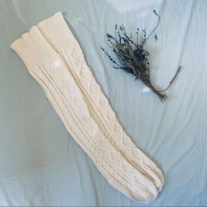 Free People White Cable-knit Tall Wool Socks